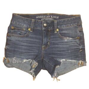 American Eagle Jeans Shorts 00 Waist 25 Super stretch Shortie dark wash distress